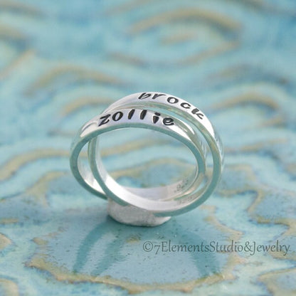 Double Mother's Ring, Sterling Silver Interlocking Rings, Personalized Rolling Rings