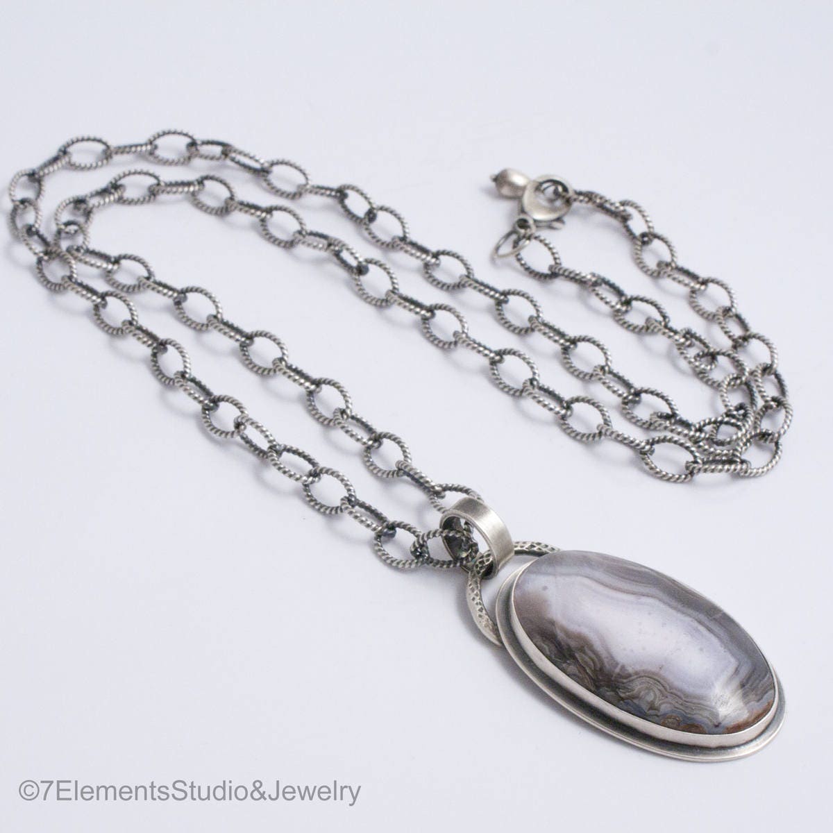 Sierra Madre Agate and Sterling Silver Necklace, Long Adjustable Purple Passion Pendant Necklace
