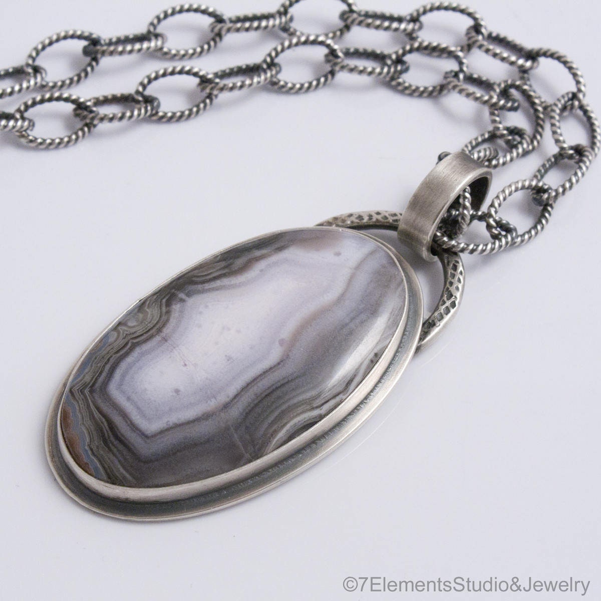 Sierra Madre Agate and Sterling Silver Necklace, Long Adjustable Purple Passion Pendant Necklace