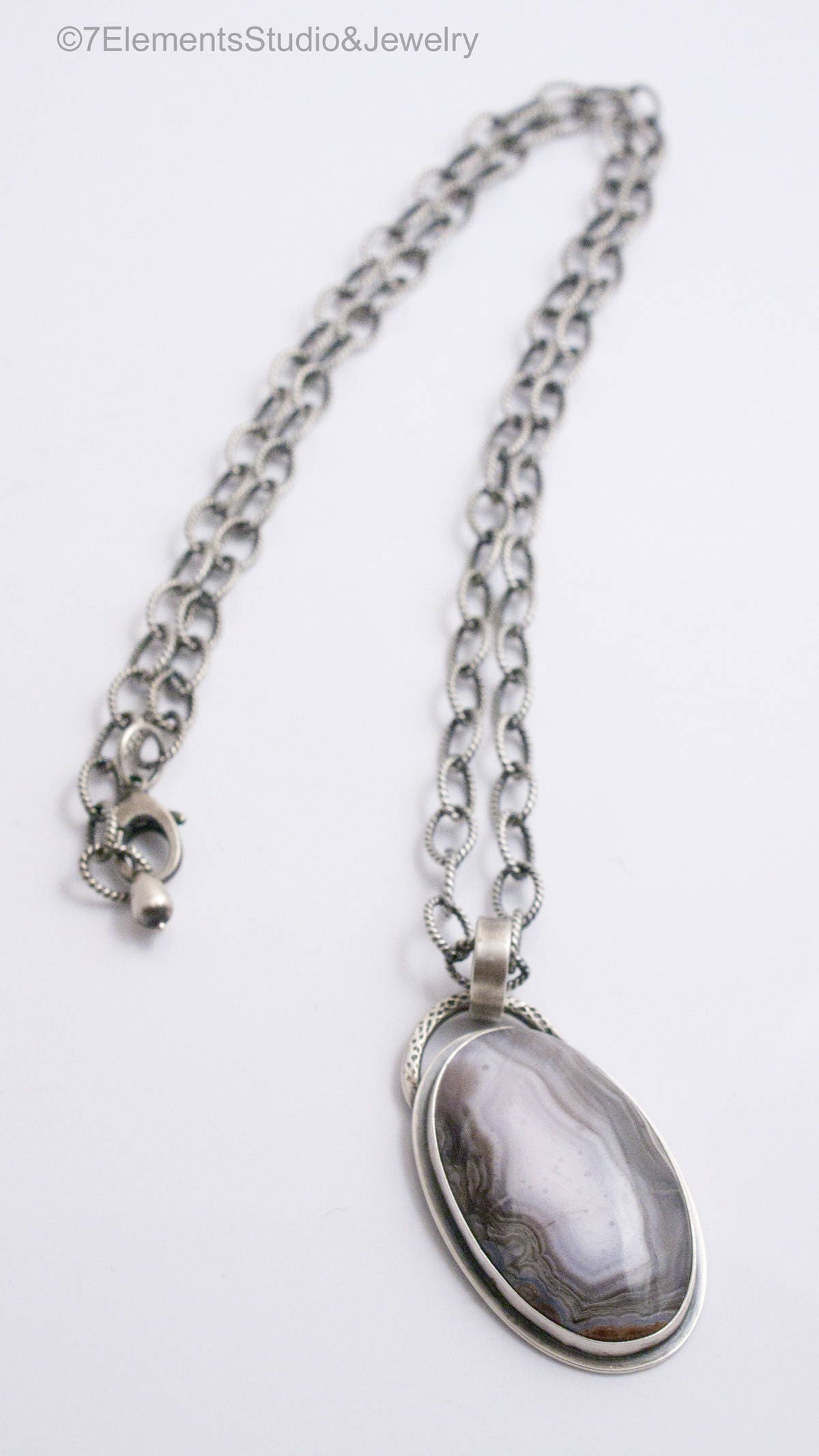 Sierra Madre Agate and Sterling Silver Necklace, Long Adjustable Purple Passion Pendant Necklace