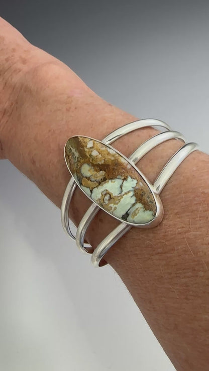 7 Dwarfs Variscite and Sterling Silver Cuff Bracelet, Size 6.25"