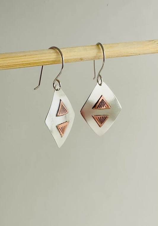 Mountain Reflections, Argentium Silver and Copper Earrings