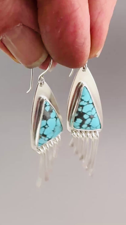 #8 Turquoise Earrings with Argentium Silver Paddle Fringe