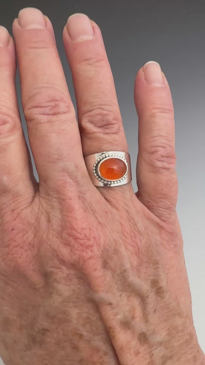 Carnelian and Argentium Silver Ring, size 7.0