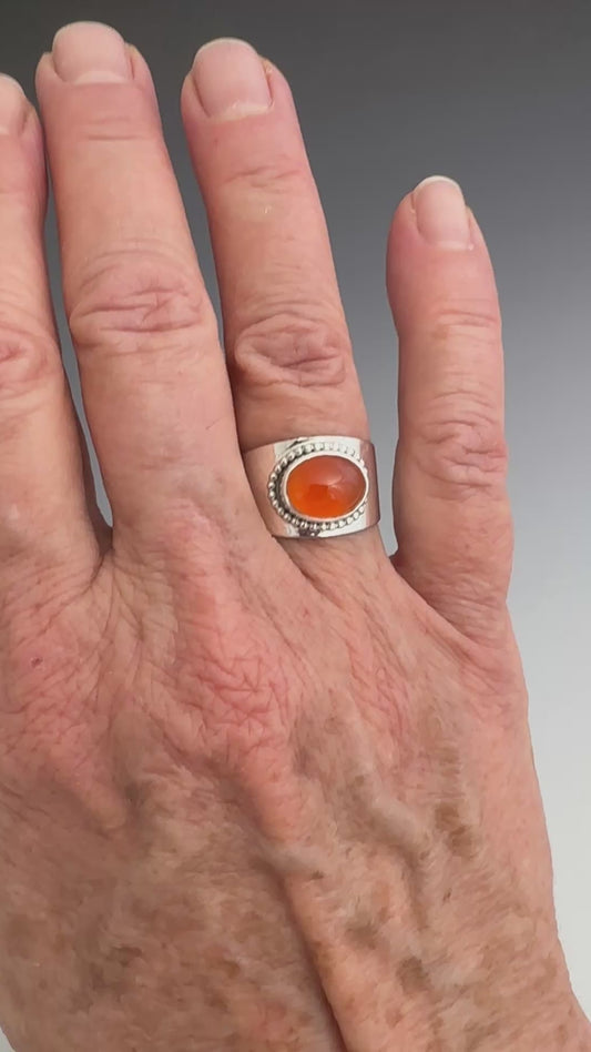 Carnelian and Argentium Silver Ring, size 7.0