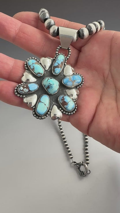 Golden Hills Turquoise with Puffy Hearts Silver Necklace