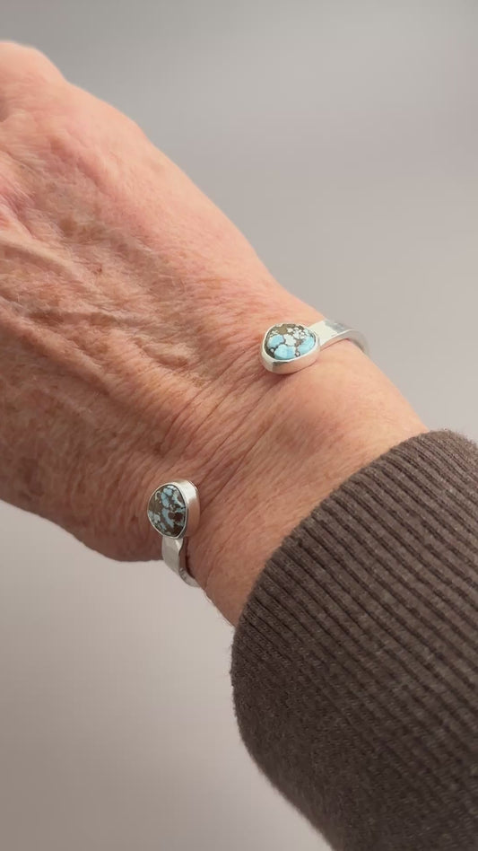 Hammered Sterling Silver Reverse Cuff Bracelet with Golden Hills Turquoise, Size 6 3/8"