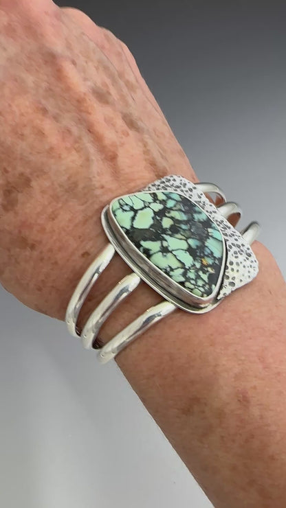 Nautilus Variscite and Sterling Silver Cuff Bracelet, size 6.25"