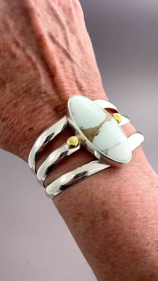 Emerald Basin Variscite, Sterling Silver, and 18K Gold Cuff, Size 6.0"