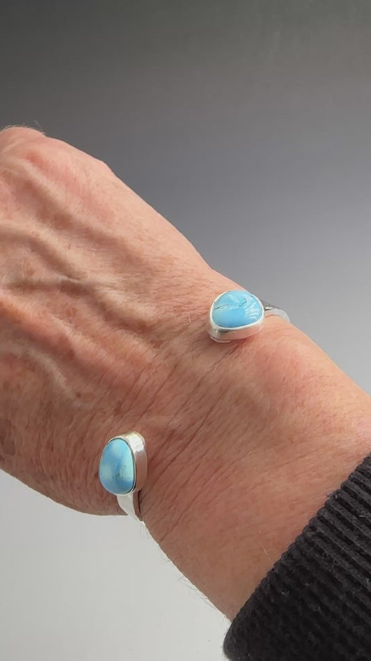 Hammered Sterling Reverse Cuff with Golden Hills Turquoise, Size 6 3/8"