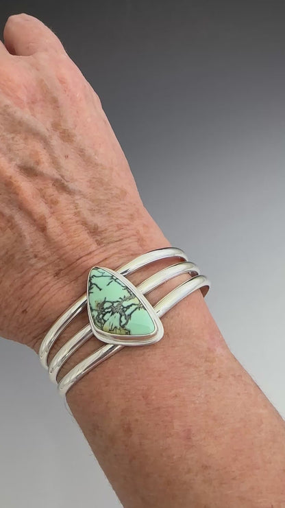 Nautilus Variscite and Sterling Silver Cuff Bracelet, Size 6.0"