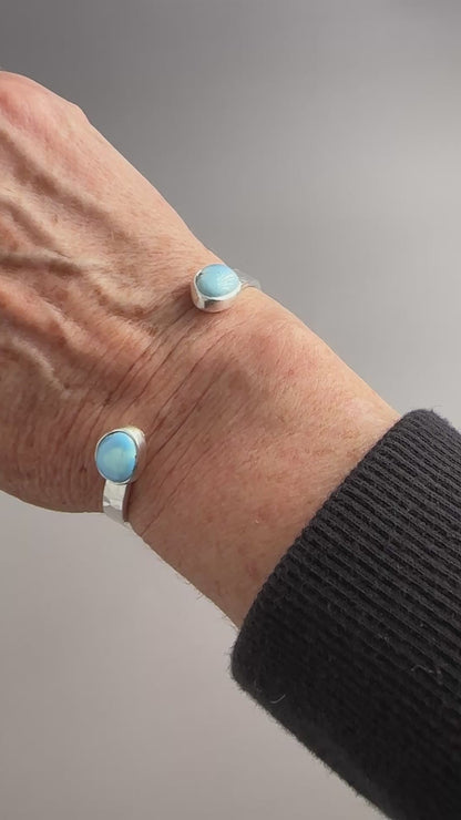 Hammered Sterling Silver Reverse Cuff Bracelet with Golden Hills Turquoise, Size 6 3/4"